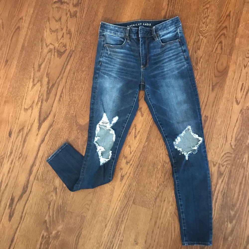 American Eagle - distressed HI RISE JEGGINGS